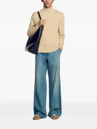 Sandro Half-zip Sweatshirt In Neutral