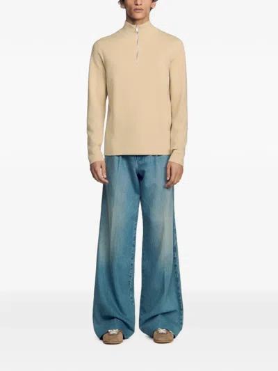 Sandro Half-zip Sweatshirt In Neutral