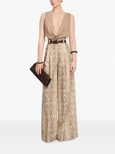 Elie Saab Python-print Virgin-wool Trousers In Neutral