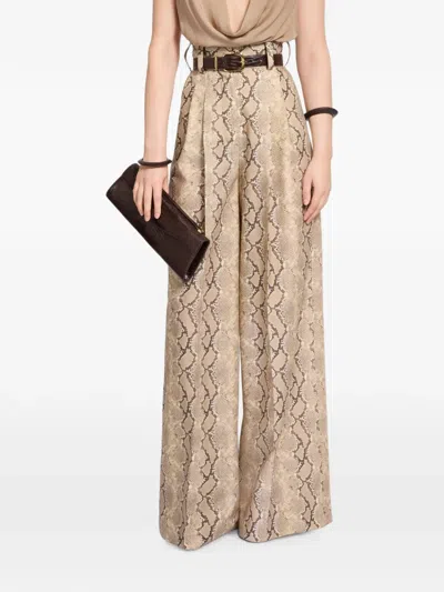 Elie Saab Python-print Virgin-wool Trousers In Neutral