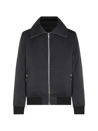 Rick Owens Black Rain Bomber Jacket With High Neck And Functional Pockets In Black