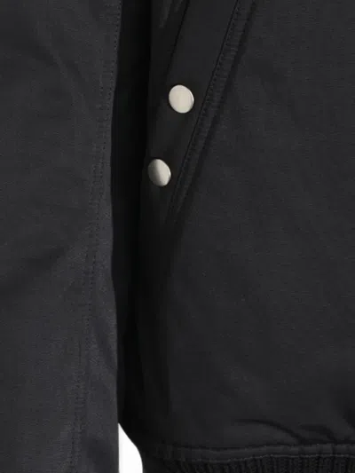Rick Owens Black Rain Bomber Jacket With High Neck And Functional Pockets In Black