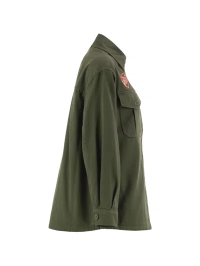 Weekend Max Mara Embroidered-patch Cotton Jacket In Green