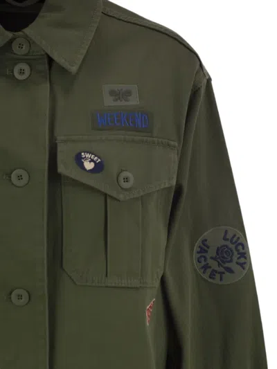 Weekend Max Mara Embroidered-patch Cotton Jacket In Green