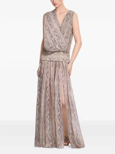 Elie Saab Python-print Silk Maxi Dress In Neutral