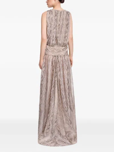 Elie Saab Python-print Silk Maxi Dress In Neutral