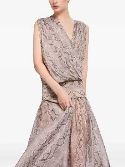 Elie Saab Python-print Silk Maxi Dress In Neutral