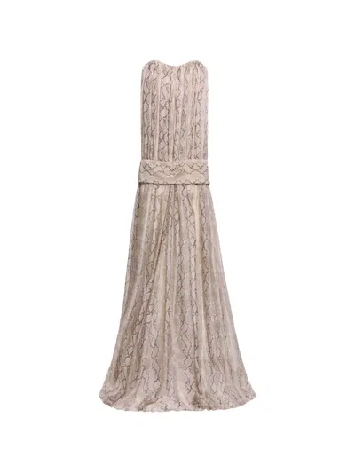 Elie Saab Python-print Silk Maxi Dress In Neutral