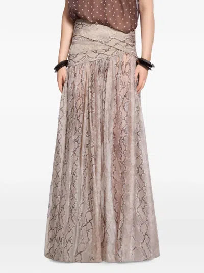 Elie Saab Python-print Silk Maxi Skirt In Neutral