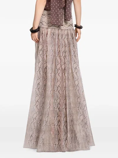 Elie Saab Python-print Silk Maxi Skirt In Neutral
