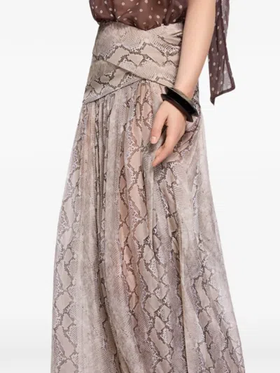 Elie Saab Python-print Silk Maxi Skirt In Neutral
