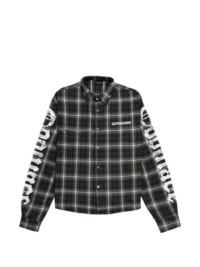 Godmade Broken Script Checked Flannel Shirt In Black