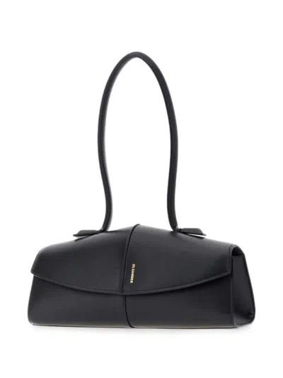 Jil Sander Structured Leather Shoulder Bag In Black