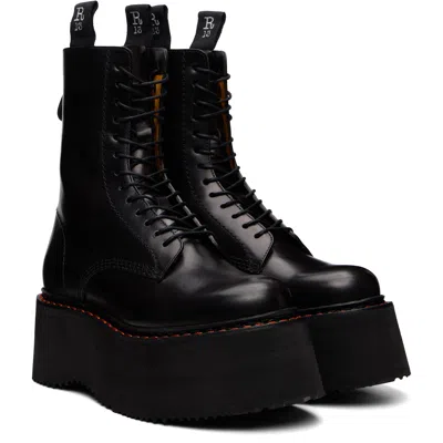 R13 Black Double Stack Boots In Black