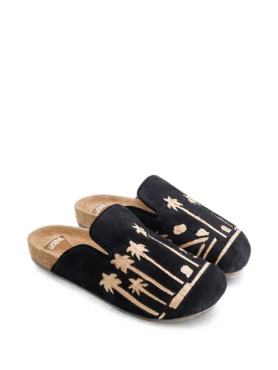 Baziszt Sid Palm-tree-appliqué Mules In Black