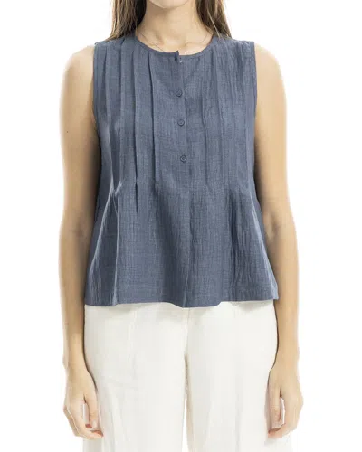 Max Studio Pleated Button-front Blouse In Blue