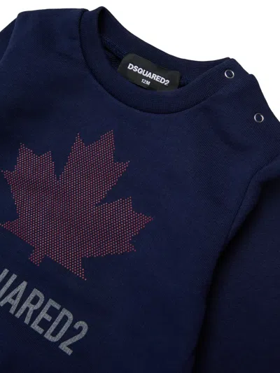 Dsquared2 Maple-leaf Logo-print Long-sleeve T-shirt In Blue