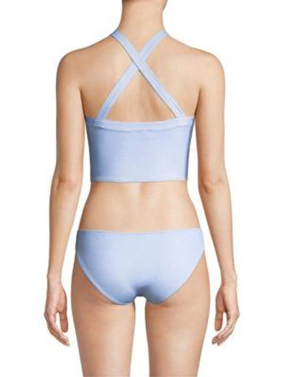 Shop Jonathan Simkhai Collared Oxford One-piece Swimsuit In French Blue White