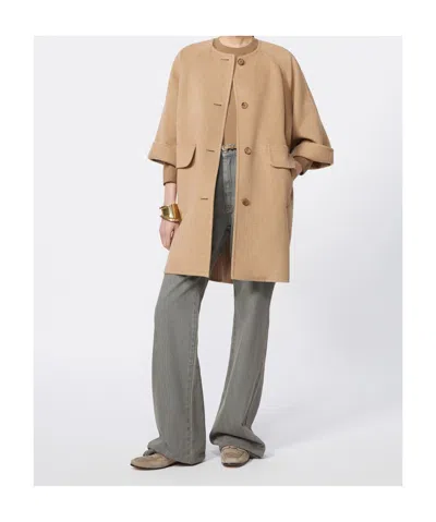Max Mara Camel Broadcloth Coat In Brown