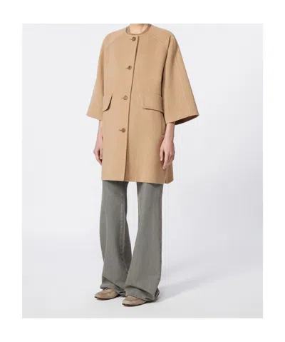 Max Mara Camel Broadcloth Coat In Brown