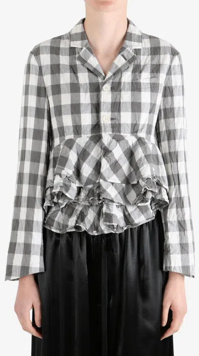 Comme Des Garçons Gingham-check Ruffled Jacket In Black