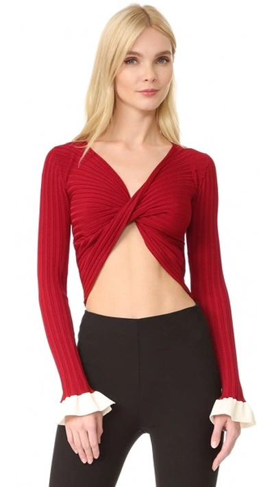 Esteban Cortazar Twisted Cropped Sweater In Rouge