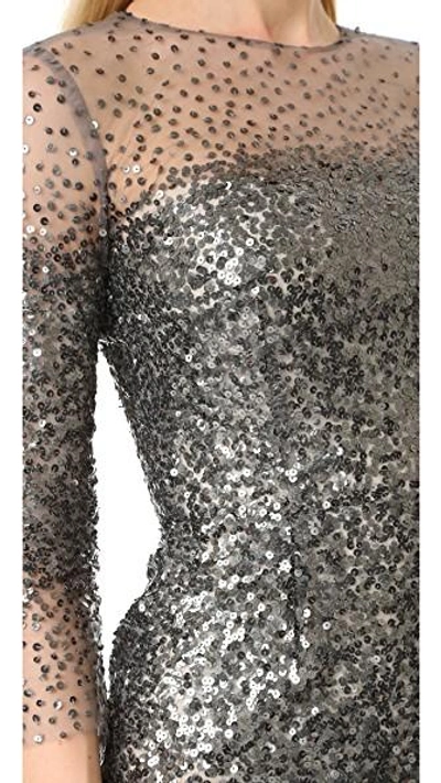 Shop Monique Lhuillier Illusion Dress In Gunmetal