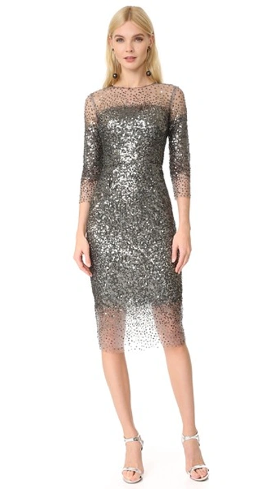 monique lhuillier silver sequin dress Noir Silver Velvet & Sequin Gown 12 / Noir Silver