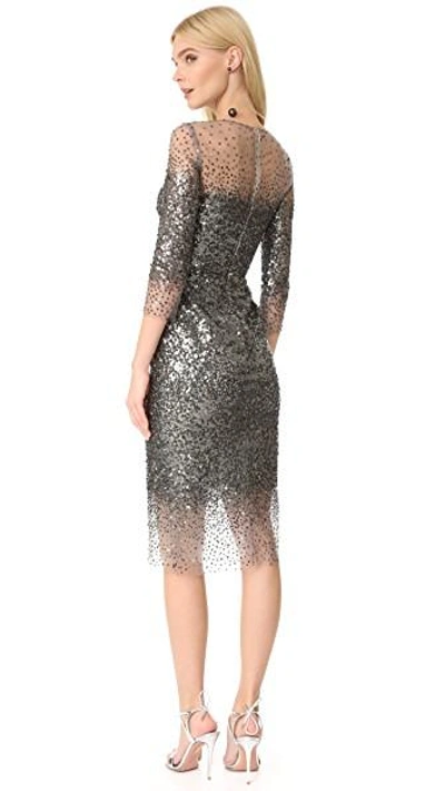 Shop Monique Lhuillier Illusion Dress In Gunmetal