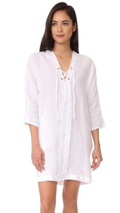 Three Dots Lace Up Cocoon Dress In White