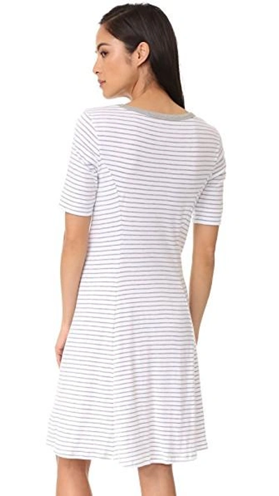 Shop Three Dots Short Sleeve Stripe Dress In White/grey