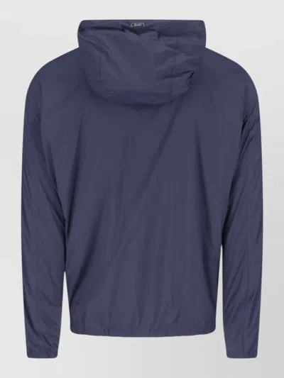 Herno Hooded Coat Drawstring Hood Elastic Cuffs In Blue