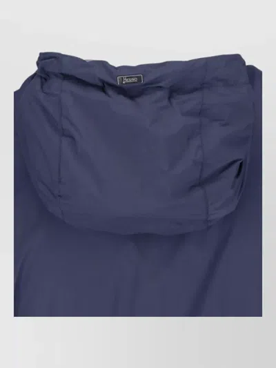 Herno Hooded Coat Drawstring Hood Elastic Cuffs In Blue