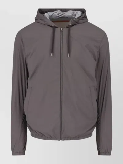 Herno Technical Fabric Hooded Jacket With Adjustable Drawstrings In Gray