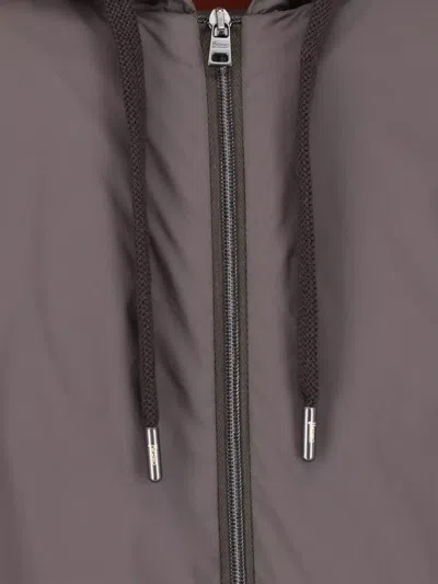 Herno Technical Fabric Hooded Jacket With Adjustable Drawstrings In Gray