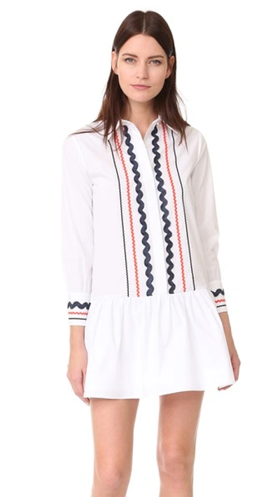 English Factory Collared Drop Waist Dress In White Multi