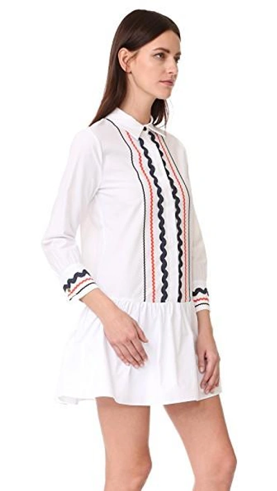 Shop English Factory Collared Drop Waist Dress In White Multi