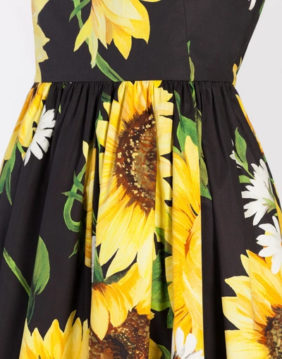 Shop Dolce & Gabbana Printed Cotton Dress With A Full Skirt In Sunflower Print
