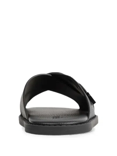 Fendi Crossed X-strap Calfskin Slide Sandals In Black