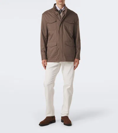 Canali Technical Field Jacket In Brown
