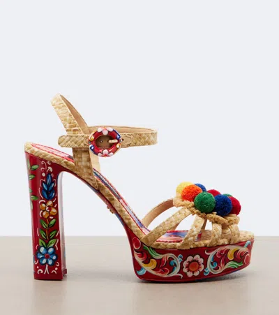 Dolce & Gabbana Keira Platform Heel Sandals Pompons Flowers In Multi