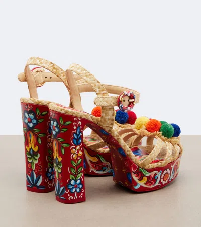 Dolce & Gabbana Keira Platform Heel Sandals Pompons Flowers In Multi