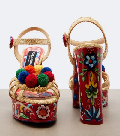 Dolce & Gabbana Keira Platform Heel Sandals Pompons Flowers In Multi