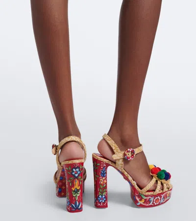 Dolce & Gabbana Keira Platform Heel Sandals Pompons Flowers In Multi