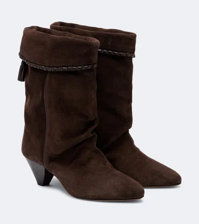 Isabel Marant Dalby Draped Suede Ankle Boots With Pointed Toe And Cone Heel In Brown