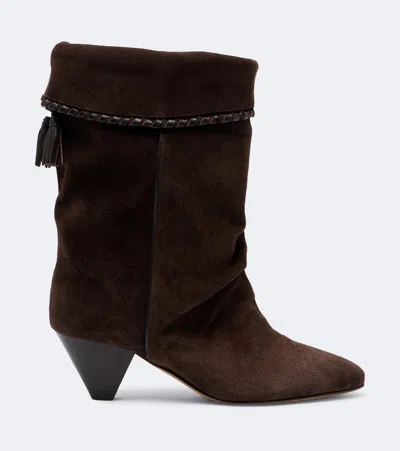 Isabel Marant Dalby Draped Suede Ankle Boots With Pointed Toe And Cone Heel In Brown