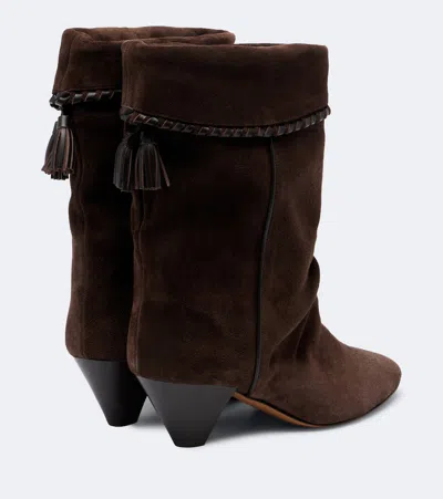 Isabel Marant Dalby Draped Suede Ankle Boots With Pointed Toe And Cone Heel In Brown