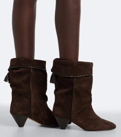 Isabel Marant Dalby Draped Suede Ankle Boots With Pointed Toe And Cone Heel In Brown