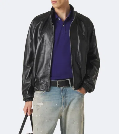 Acne Studios Lethestanether Lamb Leather Bomber Jacket In Black