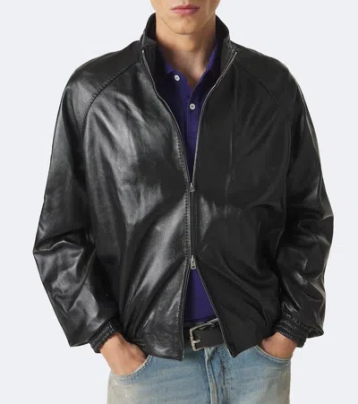 Acne Studios Lethestanether Lamb Leather Bomber Jacket In Black